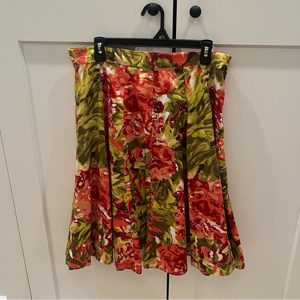 Grace Elements Floral A-Line Skirt in Coral Pink and Olive Green